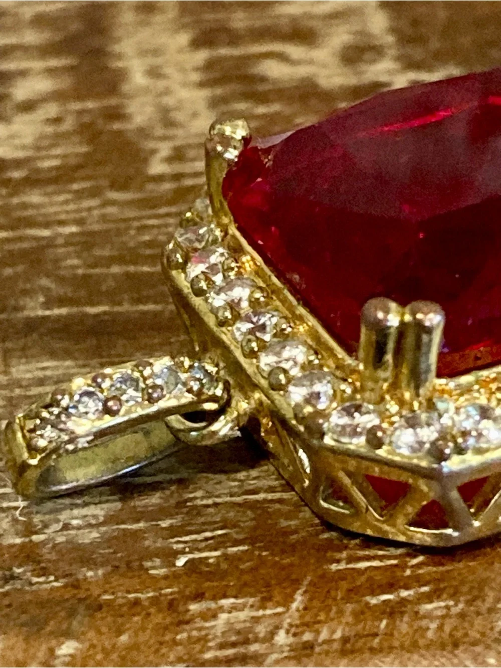 Men’s 18k Gold Plated Square Red Stone Halo Pendant Design by TSS